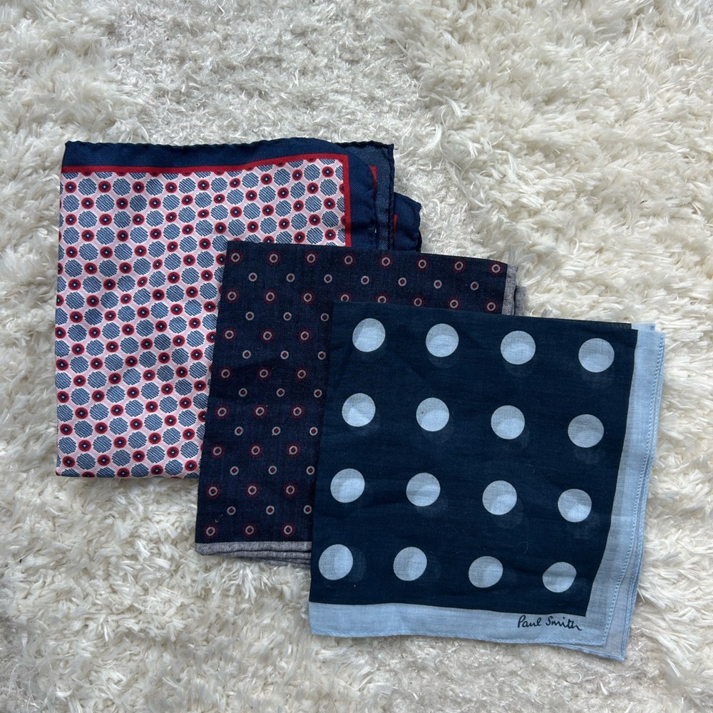 Paul Smith Navy and Red Patterned Pocket Squares